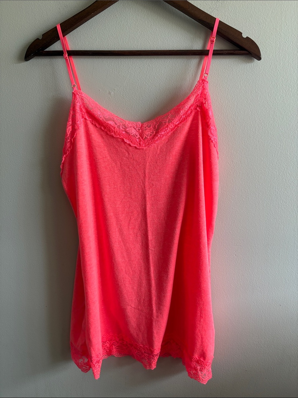 Bozzolo 1X Neon Coral Pink Lace Trim Cami Tank Top Y2K Style
